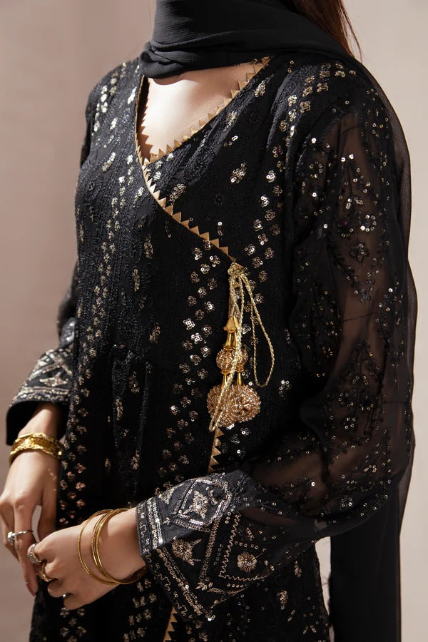Black Chiffon Embroided Angrakha