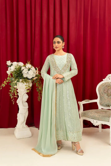 Mint Green Chiffon Embroided Gown
