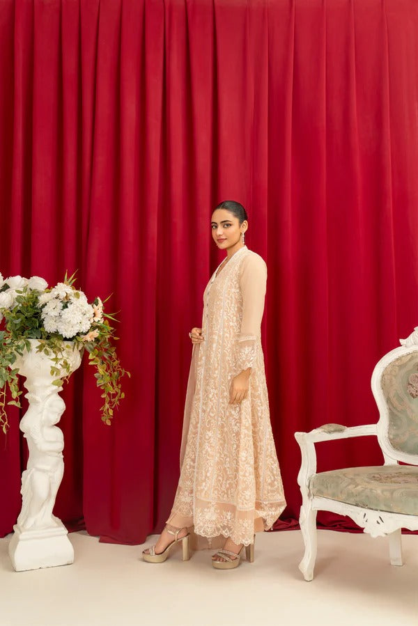 Peach Chiffon Embroided Gown