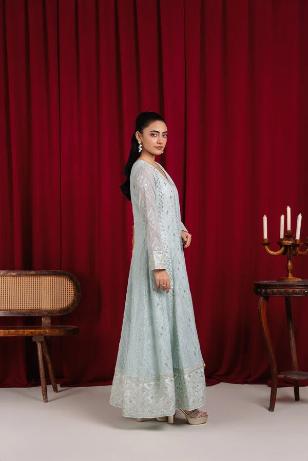 Ice Blue Chiffon Embroided Angrakha