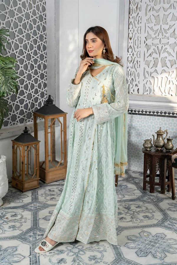 Aqua Embroided Angrakha