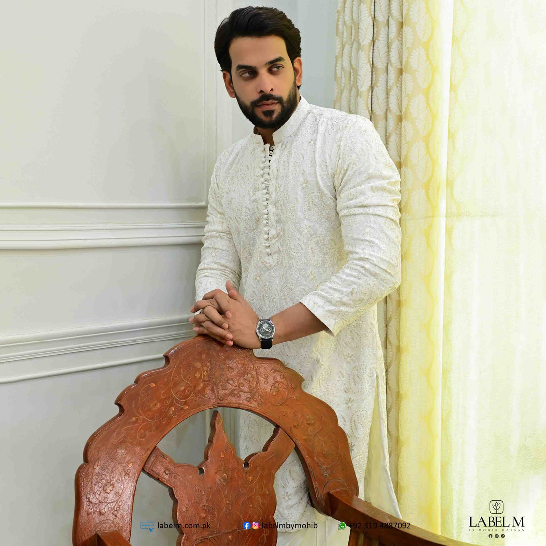 Off White Chiffon Embroidered Kurta