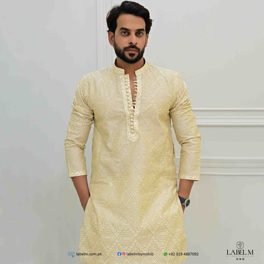Fawn Raw Silk Embroidered Kurta