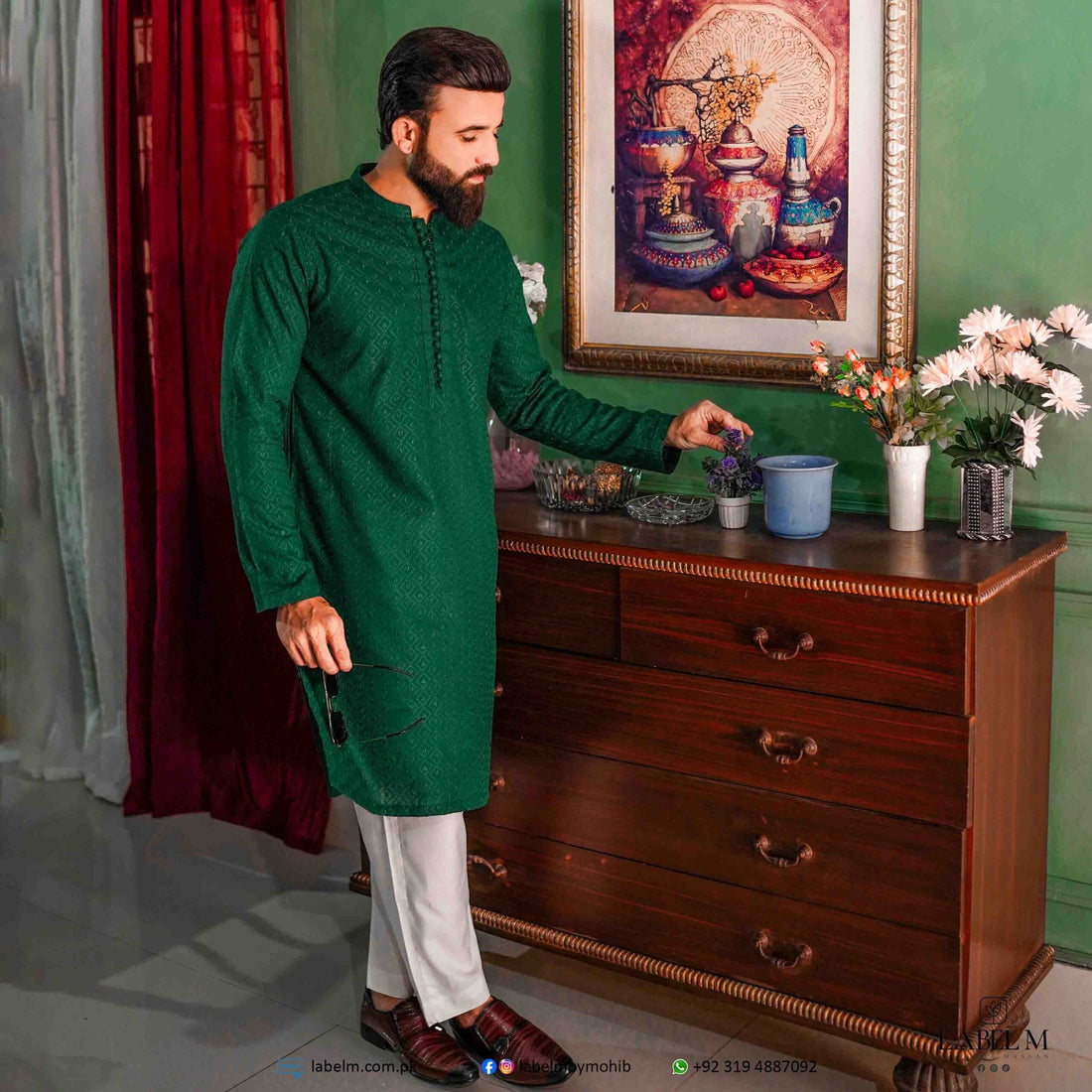 Dark Green Chikankari Kurta