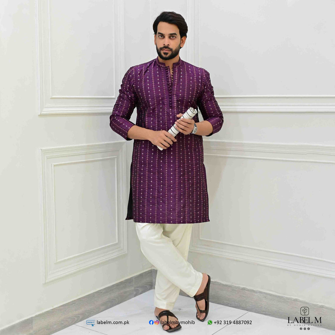 Magenta Raw Silk Embroidered Kurta