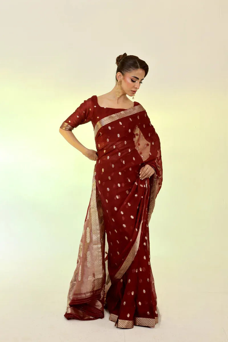 Maroon Banarsi Saree