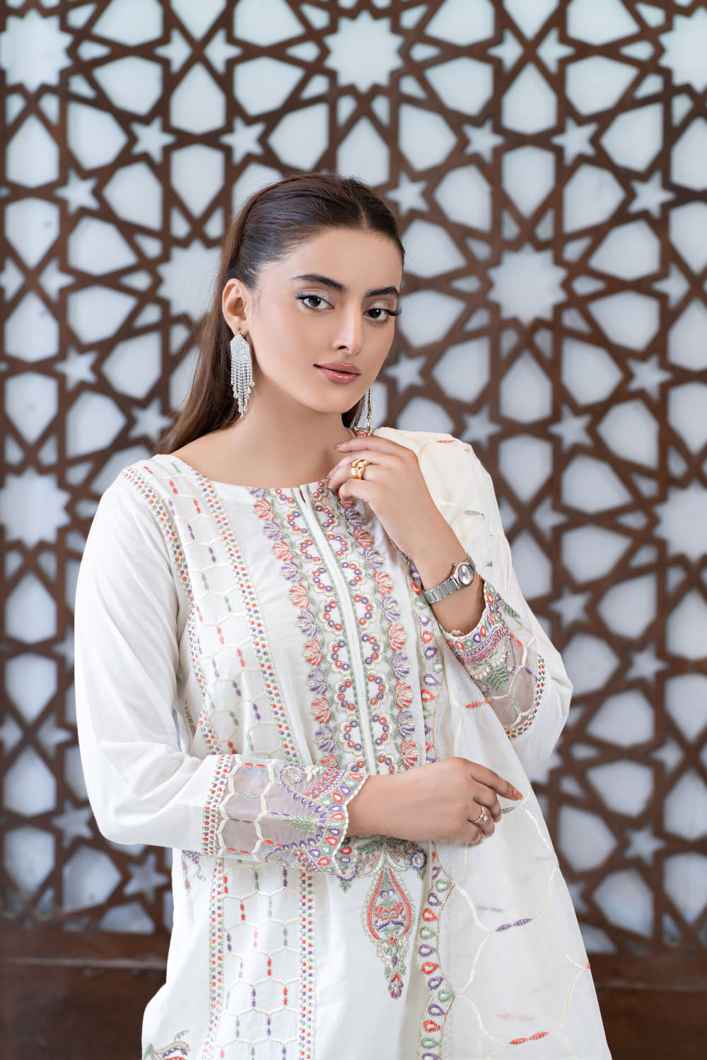 Embroidered Egg white Suit - 2753