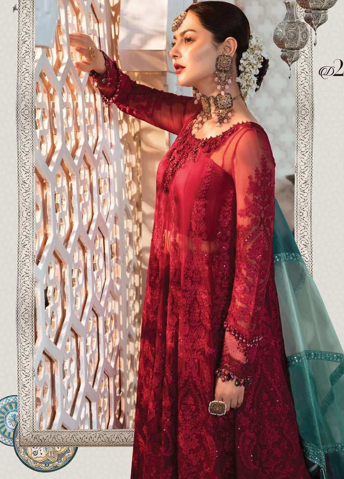 Maria.B Embroidered Luxury Chiffon Reddish Mahroon D2