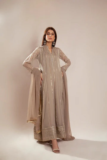 Camel Brown Embroided Maxi