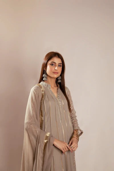 Camel Brown Embroided Maxi