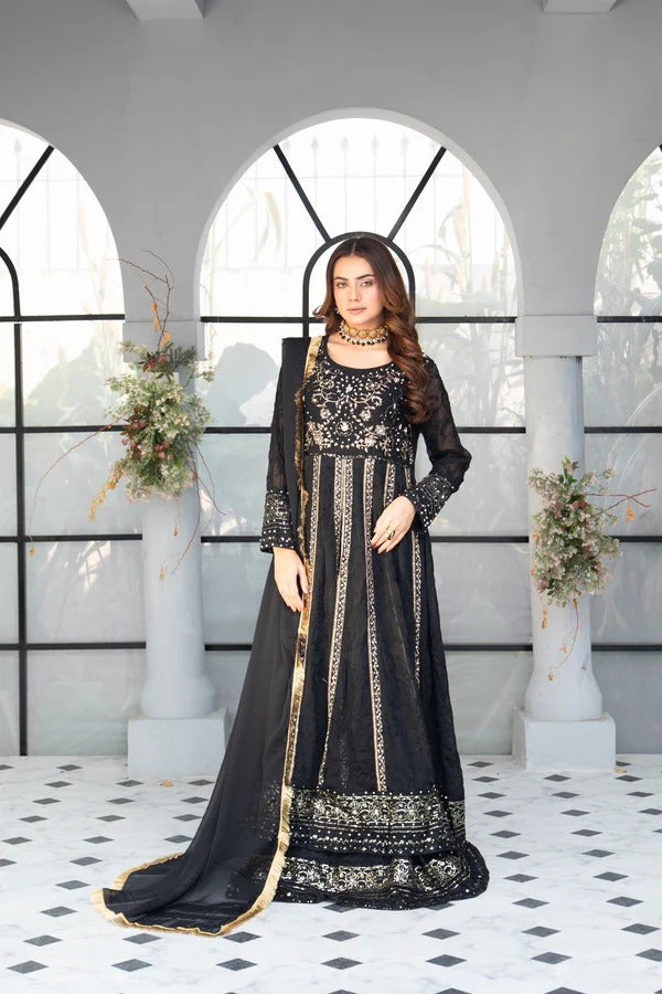Black Chiffon Embroided Maxi