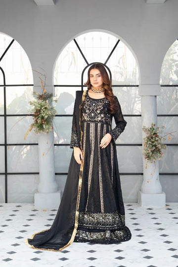 Black Chiffon Embroided Maxi