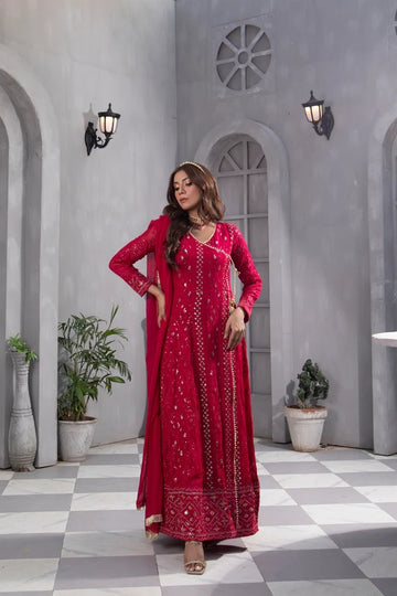 Shocking Pink Embroided Angrakha