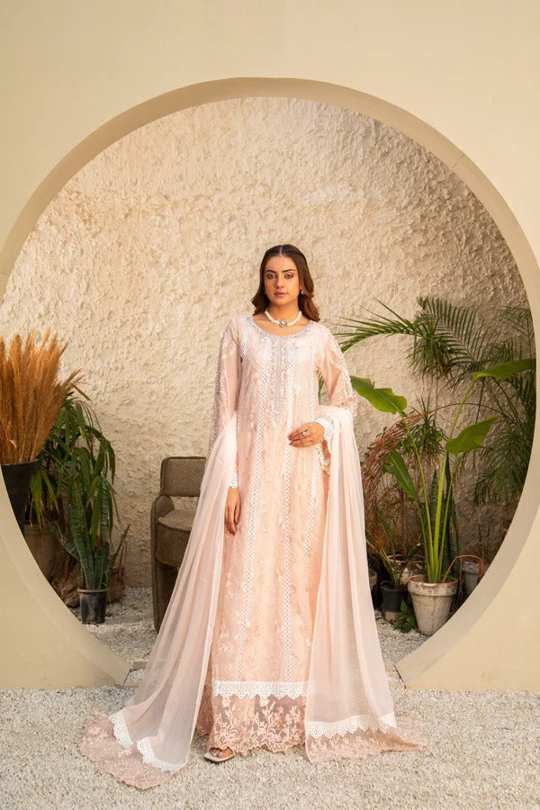 Peach Net Embellished Maxi