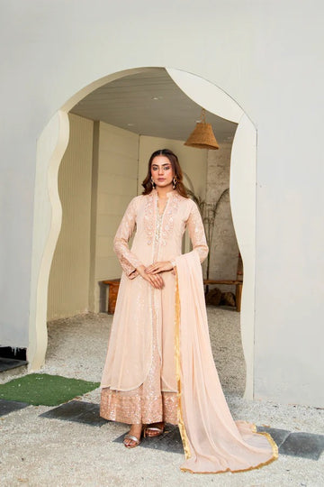 Peach Chiffon Embellished Maxi