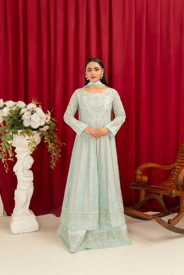 Ice Blue Chiffon Embroided Maxi