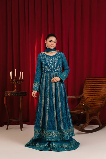 Teal Chiffon Embroided Maxi