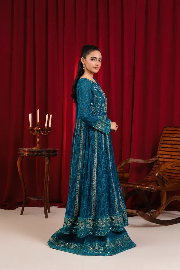 Teal Chiffon Embroided Maxi