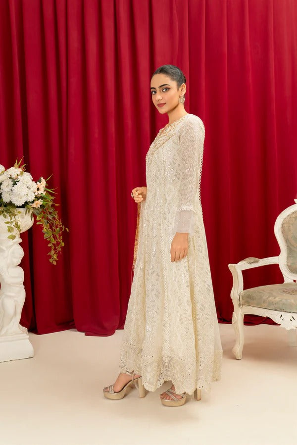 Off White Chiffon Embellished Maxi