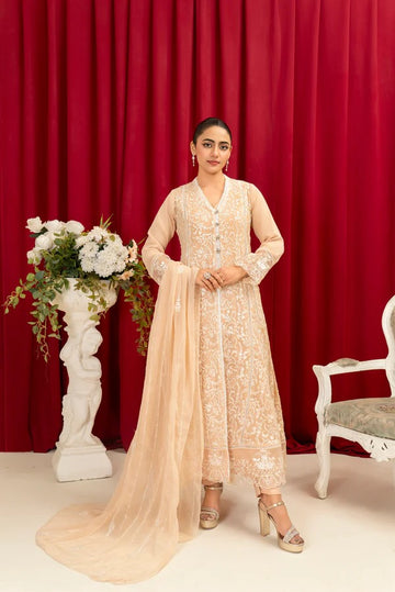 Peach Chiffon Embroided Gown