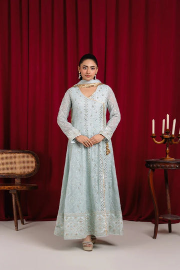 Ice Blue Chiffon Embroided Angrakha