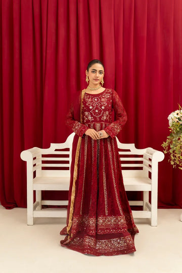 Maroon Chiffon Embroided Maxi