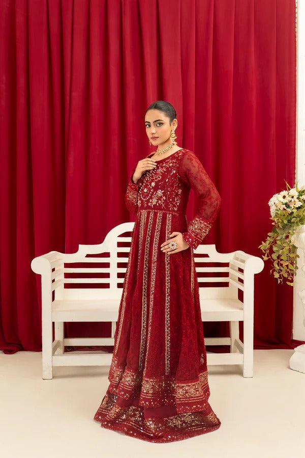 Maroon Chiffon Embroided Maxi