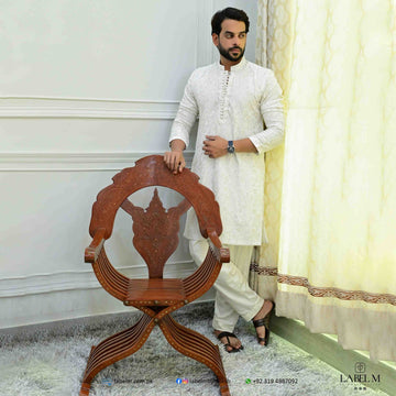 Off White Chiffon Embroidered Kurta