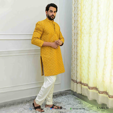 Mustard Raw Silk Embroidered Kurta