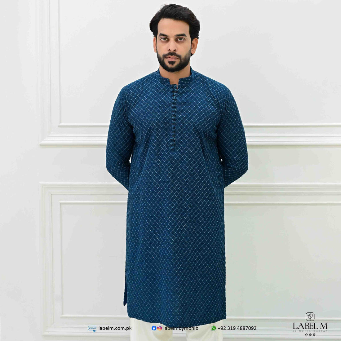 Teal Blue Net Embroidered Kurta