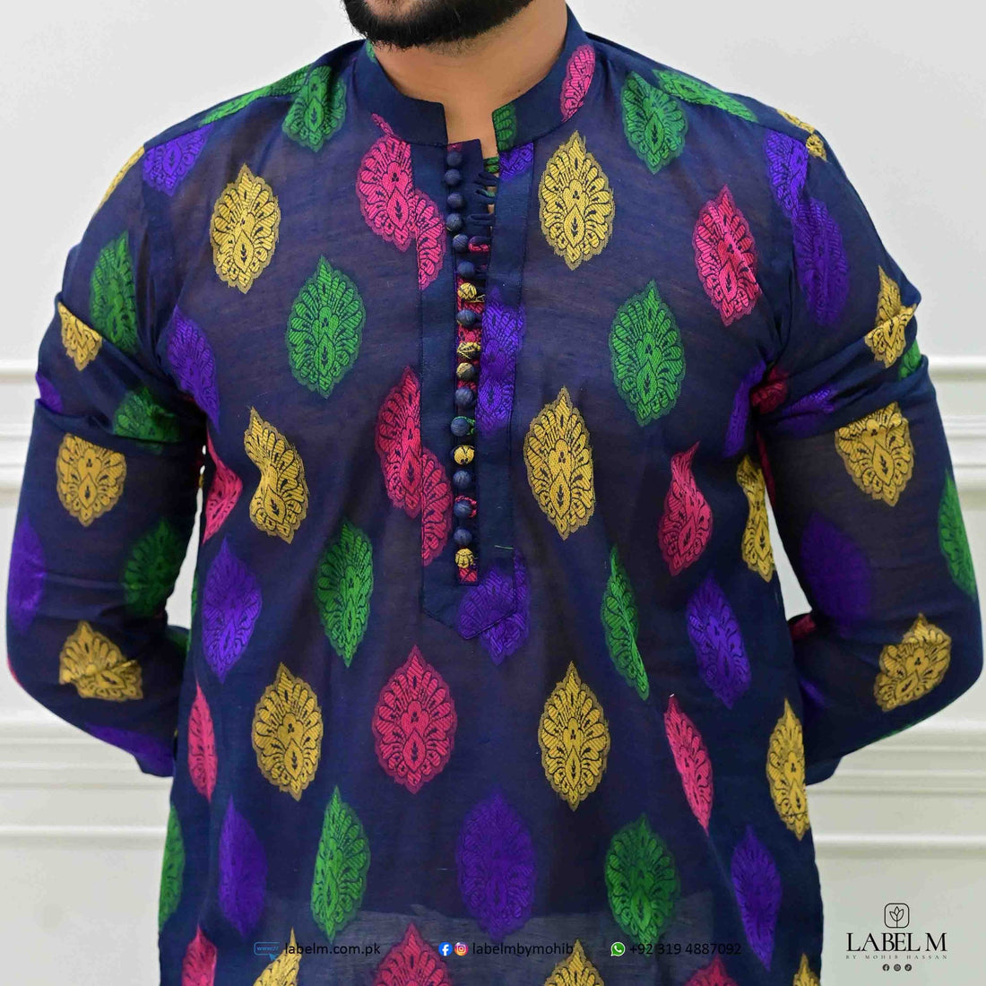 Navy Blue Multi Color Soft Cotton Kurta