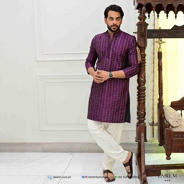 Magenta Raw Silk Embroidered Kurta