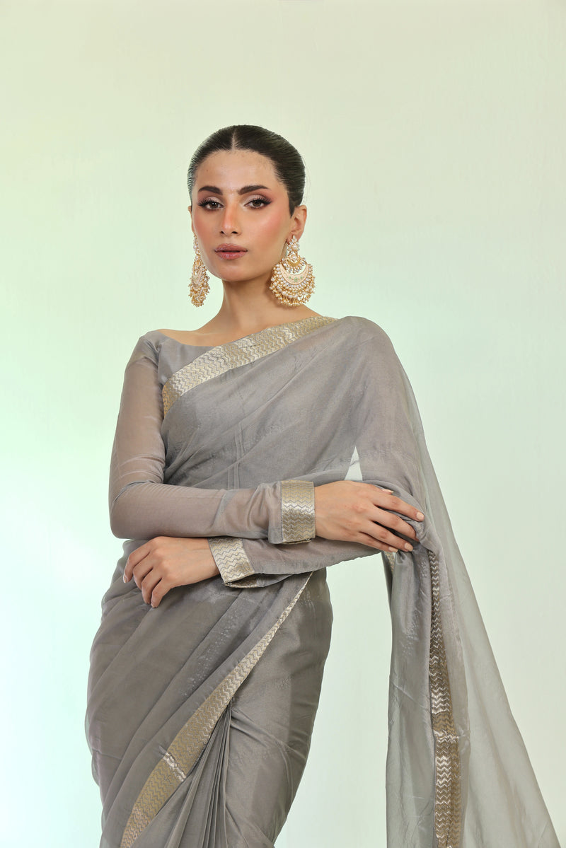 Silver Banarsi Saree