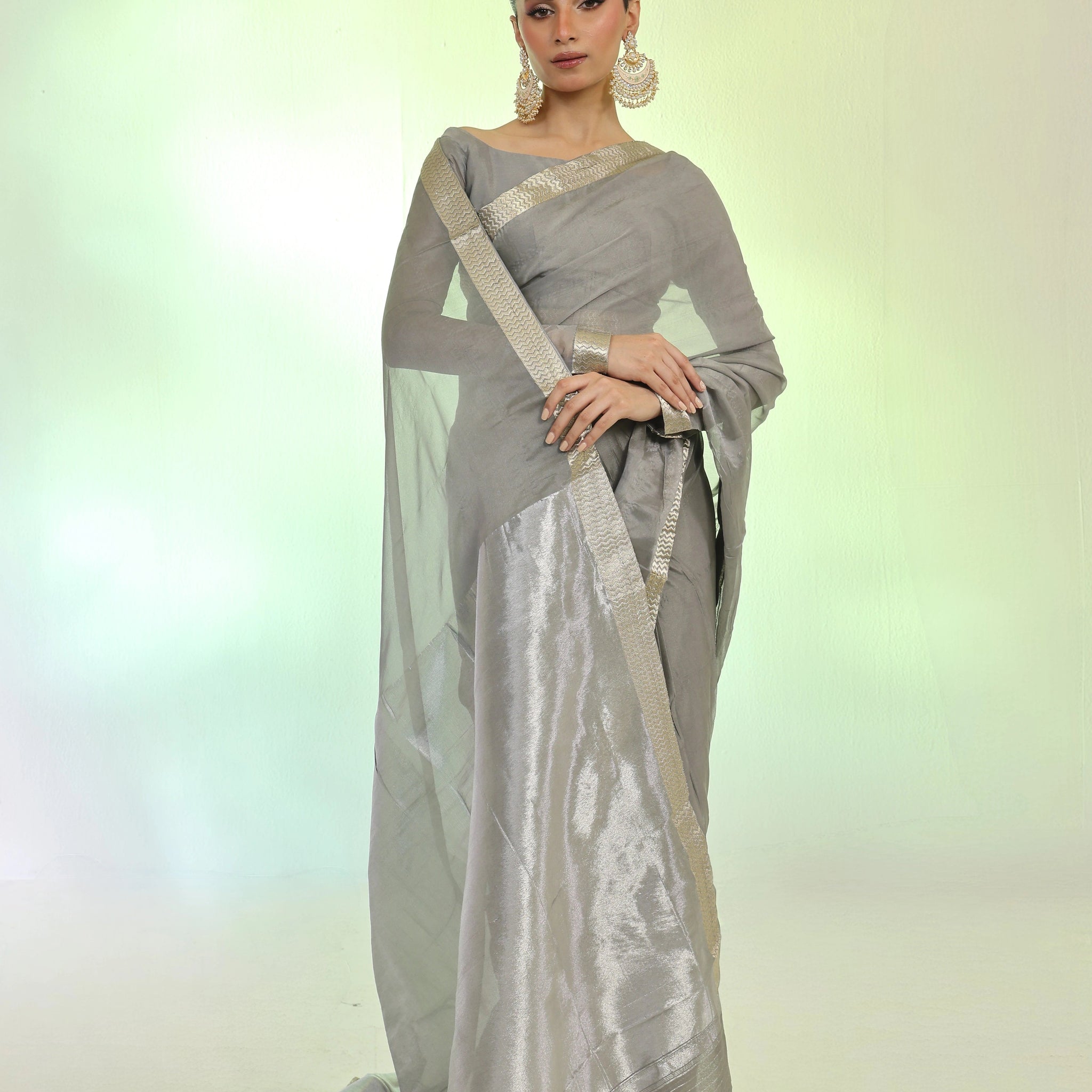 Silver Banarsi Saree
