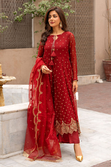 Embroidered Chiffon Frock Suit-7065
