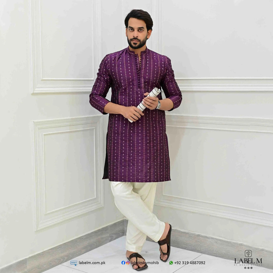 Magenta Raw Silk Embroidered Kurta